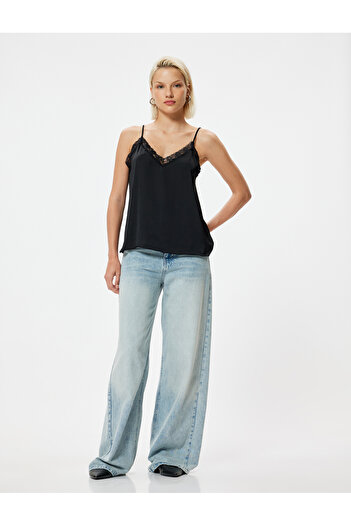 Koton Satin Lace Tank Top - Thin Straps and Loose Fit Aerobin Fabric