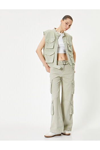 Koton Weite Cargohose mit Gürtel, Hohe Taille, Baumwolle - Bianca Wide Leg Cargo Jeans
