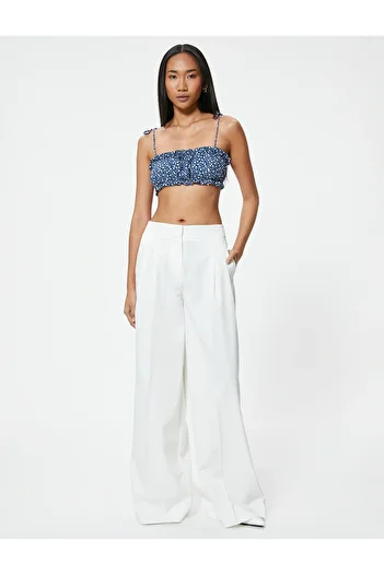 Koton Floral Ruffle Crop Bustier Slim Strap Tie Viscose Fabric