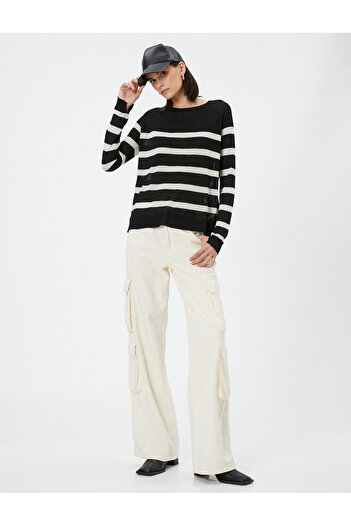 Koton Women's Ecru Striped Sweater