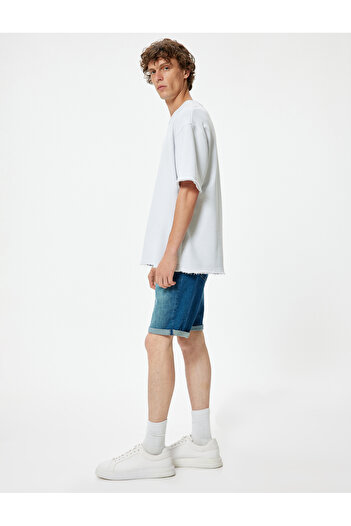 Koton Slim Fit Denim Shorts Bermuda Folded Hem Pocket Detail Cotton