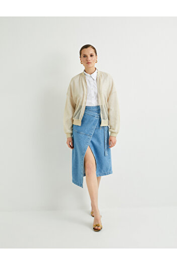 Koton Fustă asimetrică cu două piept din denim, cu centură și buzunare