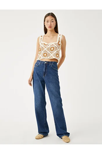 Koton Crop Bustier Crochet Square Neck