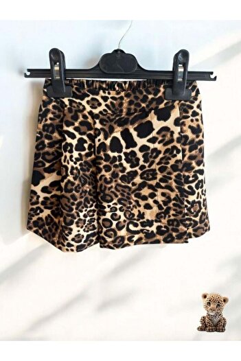 Zekids Fusta scurtă cu model leopard pentru fetiță, cu talie elastică