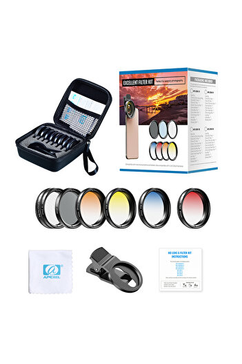 Choice only 7 filters APEXEL 7 IN 1 camera Phone Lens Kit 37mm Graduate Red Blue Yellow Filters+CPL ND/Star