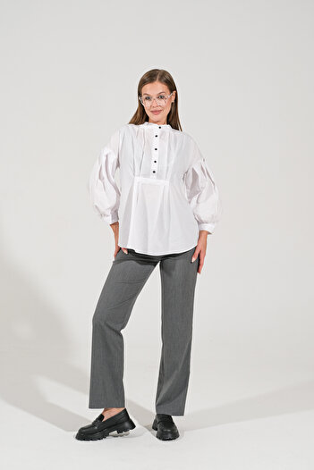 thepery The Pery White Pocketless Regular Fit Cotton Fabric Women's Shirt