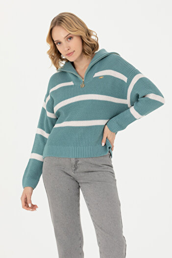 U.S. Polo Assn. Dámský svetr mintové barvy s výstřihem do V -50270451-VR090