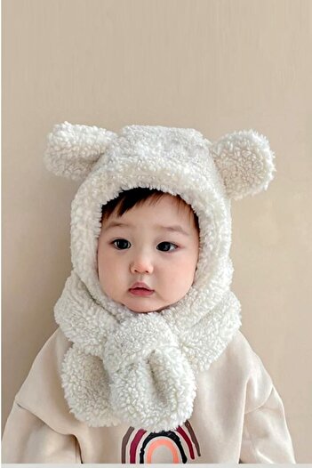 GenelTedarik Welsoft Windproof Ear Hooded Hat with Plush Beanie Scarf for 3-6 Years Old Children