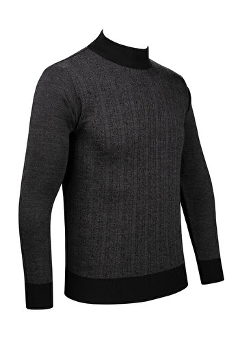 Çizgi Triko Stripe Knitwear Men's Half Turtleneck Knitwear Sweater Patterned Steel Knit Classic Fit - 5005B