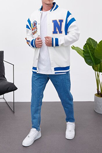 NOMARC Wonderful Text Printed White College Jacket