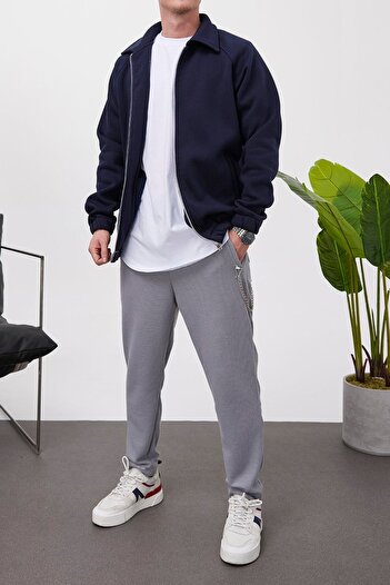 NOMARC Zippered Basic Navy Blue Jacket