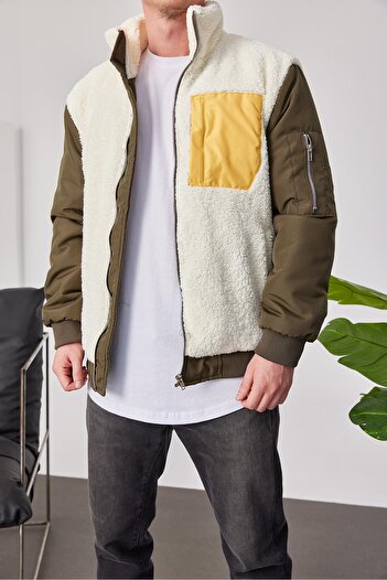 NOMARC White Plush Jacket with Green Sleeves