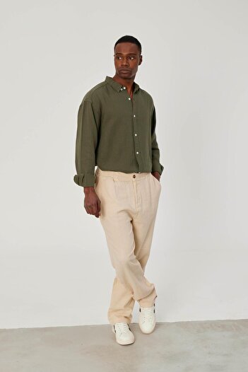 NOMARC Loose Fit Cream Linen Trousers