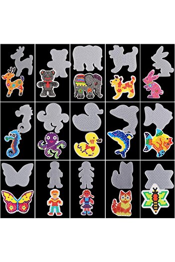 Choice 15pcs 15 Pieces Fuse Beads Boards 5mm Clear Plastic Pegboards with Colorful Cards Kids Craft DIY Toy