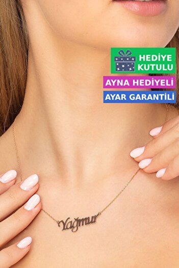 Jewelmim Yağmur İsimli Gümüş Kolye 18 Ayar Rose Altın Kaplama İsim Yazılı 925 Ayar Kadın Gümüş İsimli Kolye