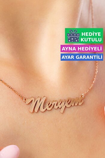 Jewelmim Meryem İsimli Gümüş Kolye 18 Ayar Rose Altın Kaplama İsim Yazılı 925 Ayar Kadın Gümüş İsimli Kolye