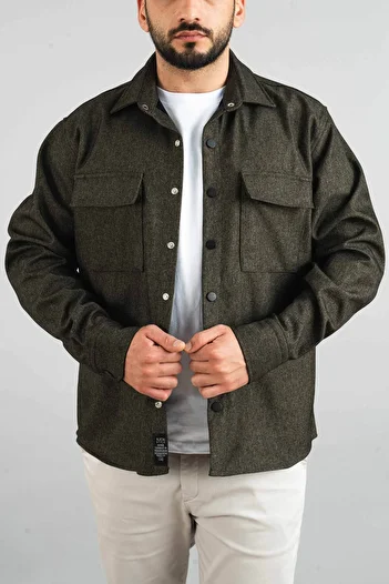 bombe Men's Khaki Seasonal Casual Inside Scuba Coated Sports Cut Coat Snap Jacket Shirt