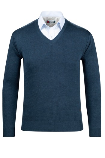 Çizgi Triko Men's V-Neck Striped Knitwear Sweater - Patterned Sleeves and Waist Elastics, Steel Knit Classic Fit - 4241D