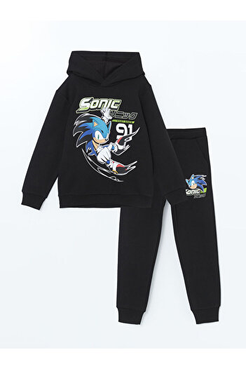 LC Waikiki Lcw Kids New Black Sonic Printed Boys Thick Tracksuit Set