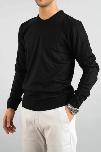 bombe Men's Black Slim Fit Crew Neck Cotton Knitwear Sweatshirt