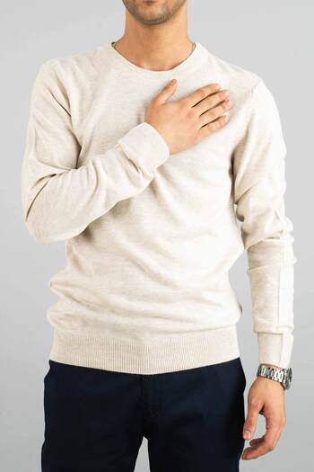 bombe Men's Bone Slim Fit Crew Neck Cotton Knitwear Sweatshirt