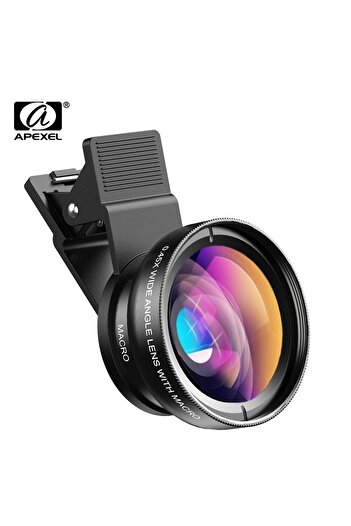 Choice black APEXEL Phone Lens Kit 0.45x Super Wide Angle & 12.5x Macro Micro Lens HD Camera Lentes for iPh