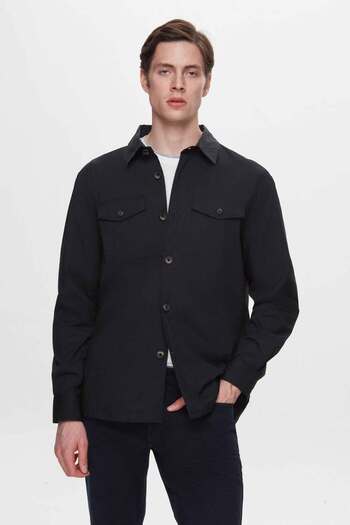 Twn Relaxed Fit Black Plain Shirt Jacket