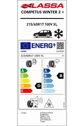 Lassa 215/60R17 100V XL M+S SFM COMPETUS WINTER 2+ (4x4-SUV) KIŞ LASTİĞİ (ÜRETİM YILI:2025)