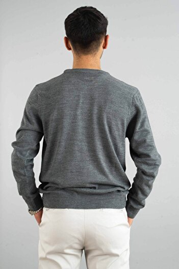 bombe Men's Gray Slim Fit Turtleneck Cotton Turtleneck Sweatshirt Knitwear Sweater