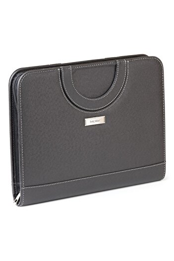 SEDEF SİLVER A4 Black Leather Secretarial Memo Pad with Calculator - Magnet and Zipper