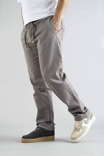 bombe Men's Comfortable Fit Bagy Belted Drawstring Canvas Jeans Gray