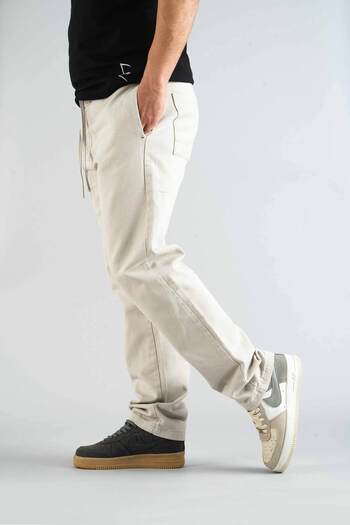bombe Men's Stone Comfortable Fit Bagy Belted Drawstring Canvas Jeans