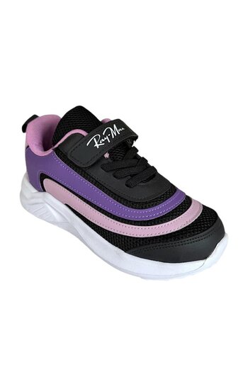 Liger Children's Lace-Up Velcro Sneakers Black - Lilac