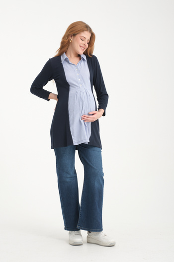 KATLİN MATERNİTY WEAR Maternity Shirt Collar Detailed Tunic Front Opening Button (Breastfeeding)