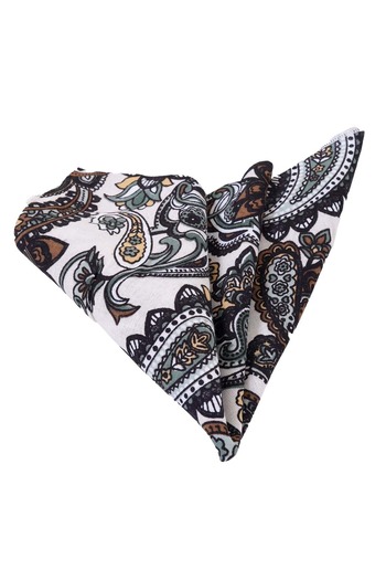 Exve Exclusive Green Brown Shawl Patterned Viscose Collar Handkerchief on Beige