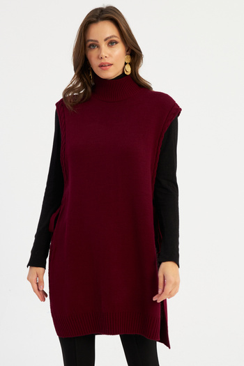 Cool & Modest Women's Burgundy Long Knitwear Sweater Myv101