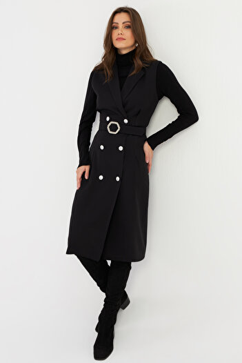 Cool & Modest Black Buttoned Women's Jacket Dress - Mera101