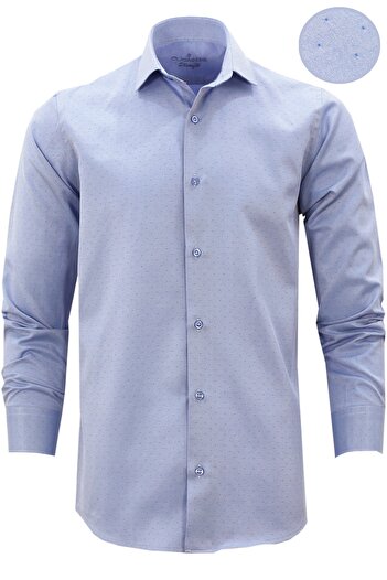 Varetta Чоловіча темно-синя сорочка Slim Fit з довгими рукавами без кишень та візерунком