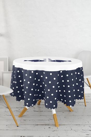 Realhomes Colorful Fish Patterned Round Tablecloth on White Background Diameter 140cm