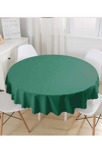 Realhomes Dark Green Plain Color Digital Printed Round Tablecloth - Diameter 140cm