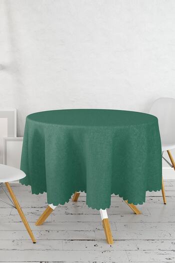 Realhomes Dark Green Plain Color Digital Printed Round Tablecloth - Diameter 140cm