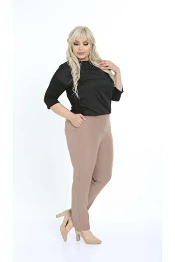 By Alba Collection Women's Dumbbell Fabric Large Size Trousers Mink