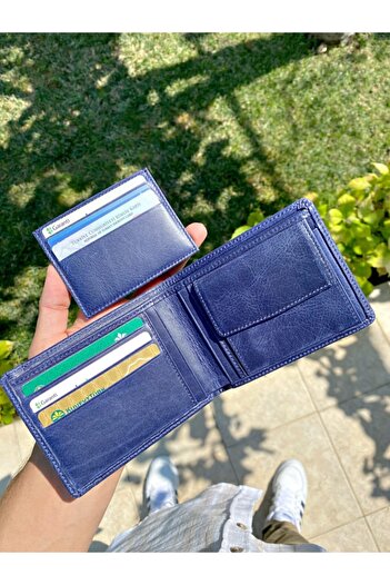 Fil Deri Genuine Leather Wallet Multi-Compartment Card Holder Navy Blue Color 2025