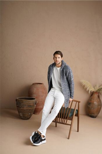 Tarz Cool Men's Gray Mix Hooded Knitwear Cardigan-hrk7721r02s