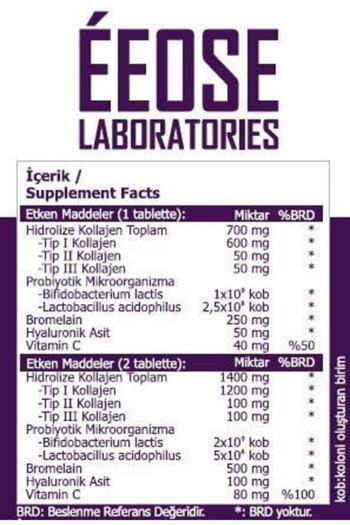 Eeose Multiform Collagen and Bromelain - Hyaluronic Acid and Probiotic 30 Tablets