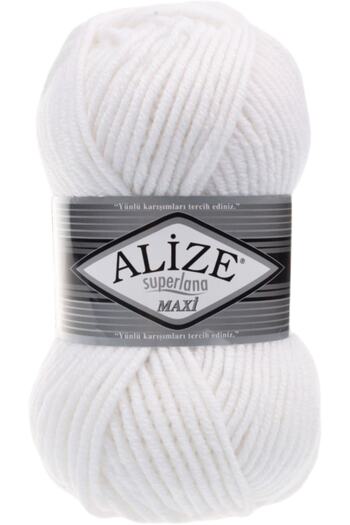 Alize Superlana Maxi White Hand Knitted - Κωδικός χρώματος 55 μαλλί