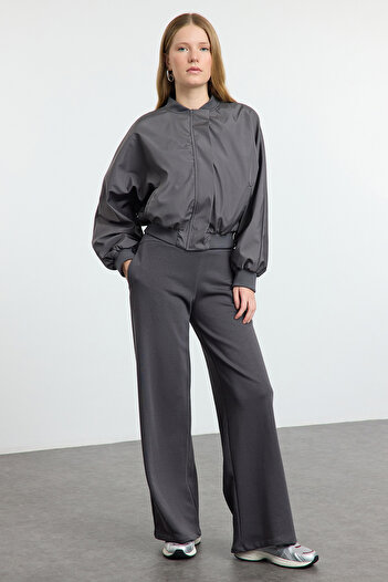 Trendyol Collection High Waist Wide Leg Anthracite Trousers - Twoaw25Pl00026