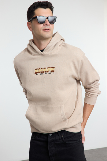 Trendyol Collection Φούτερ με κουκούλα Fleece με κουκούλα Mink Oversize/Wide Cut Letter TMNAW25SW00100