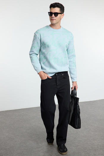 Trendyol Collection Φούτερ με στάμπα Ice Blue Fleece - Κανονική εφαρμογή TMNAW25SW00192