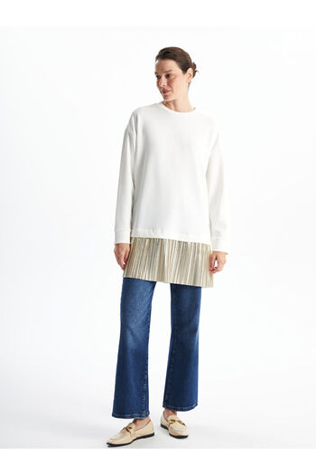 LC Waikiki Lcwaikiki Basic Ecru Crew Neck Plain Oversize Women's Sweatshirt Tunik